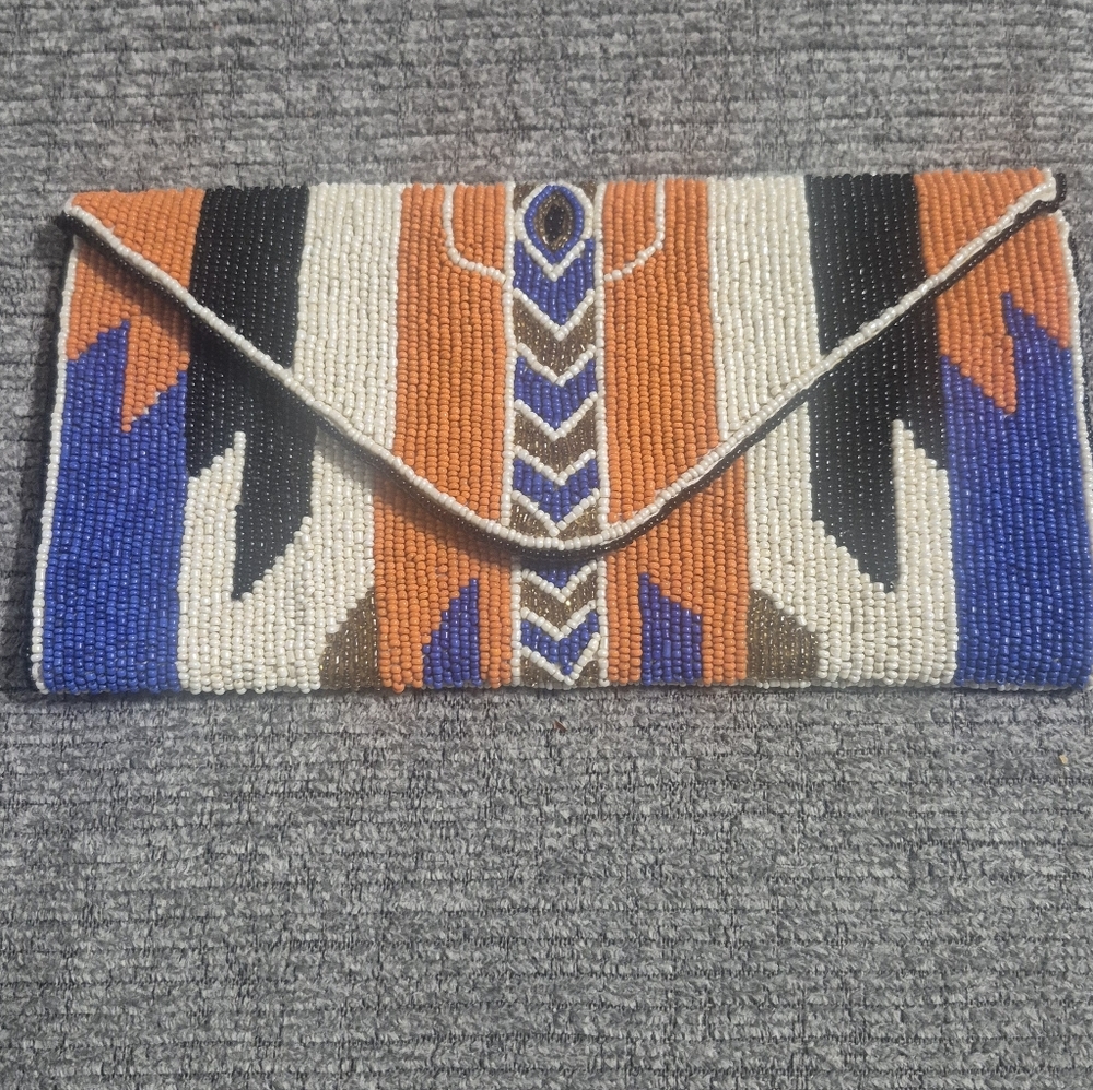 Beaded Orange & Blue Envelope Clutch